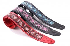 Beautiful leather Guitar Strap with Jacquard Webbing